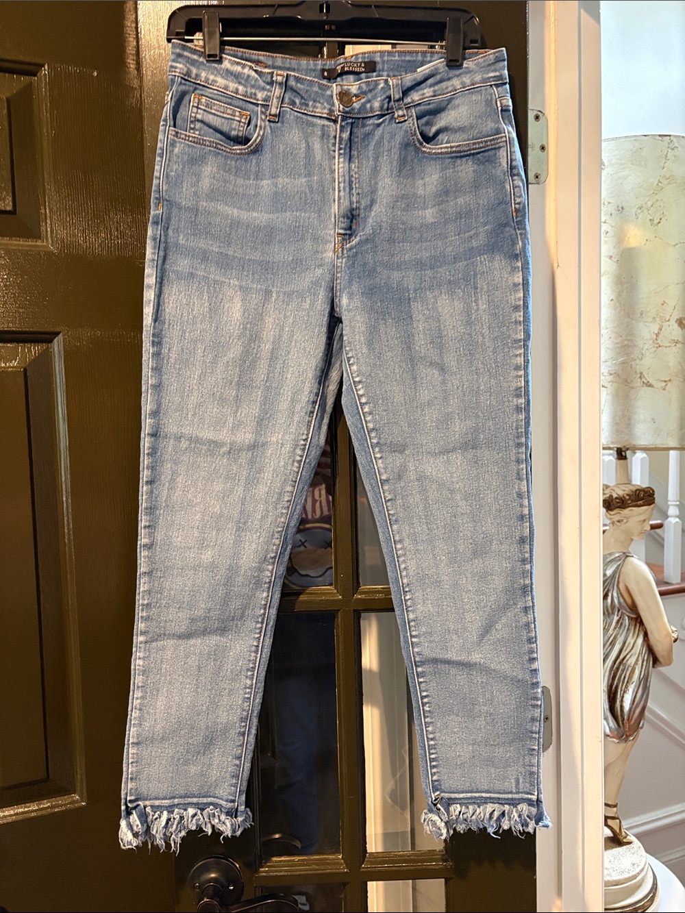 Lucky & Blessed Washed Light Blue Cropped Frayed Hem Jeans